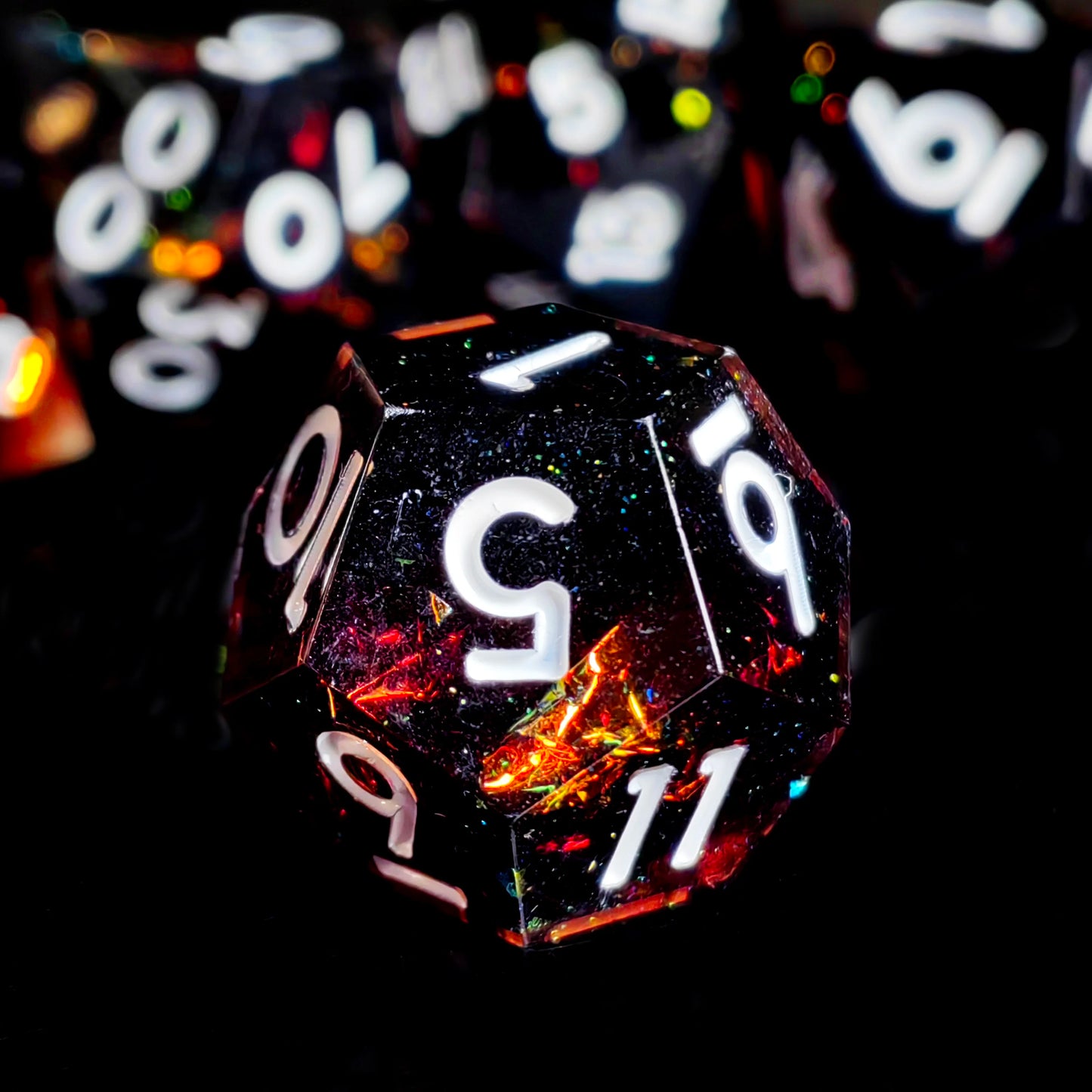 DnD Dice Set 7 Piece Polyhedral Resin Dice, Black with White Numbers for Dungeons and Dragons, RPG Games, D&D Tabletop Gaming