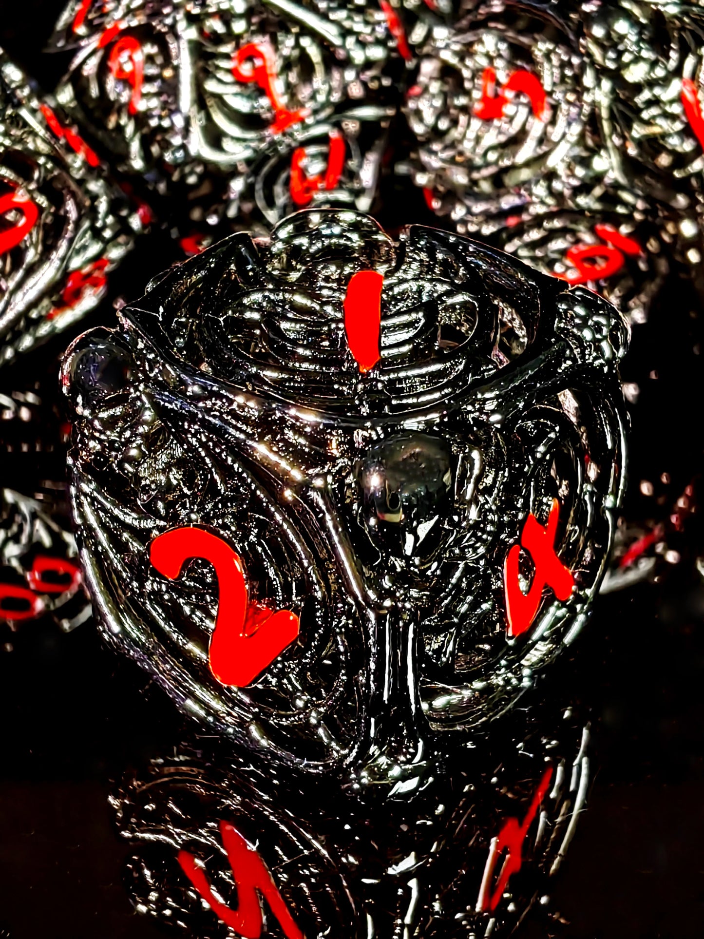 DnD Metal Dice Set - Zinc Alloy Skull Design, Silver Base with Red Numbers, Perfect for Dungeons & Dragons, RPG Games