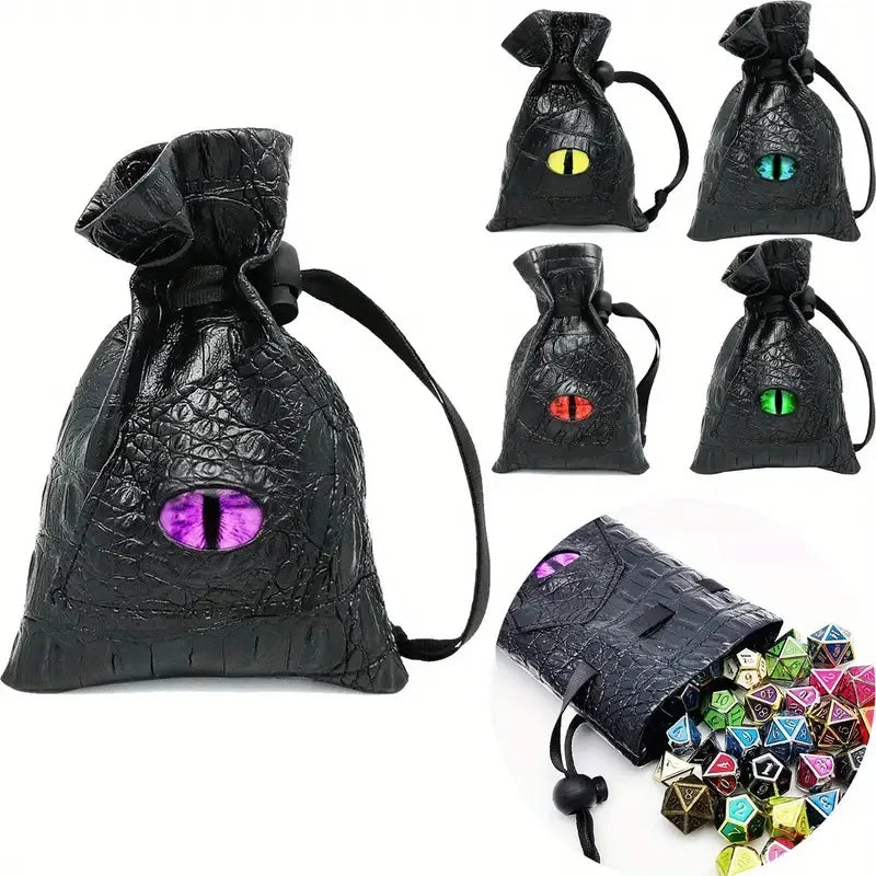 1pc Drawstring Dice Bag PU Leather DND Dice Pouch Tarot Oracle Cards Storage Bag for D&D Dice, Coins and Accessories