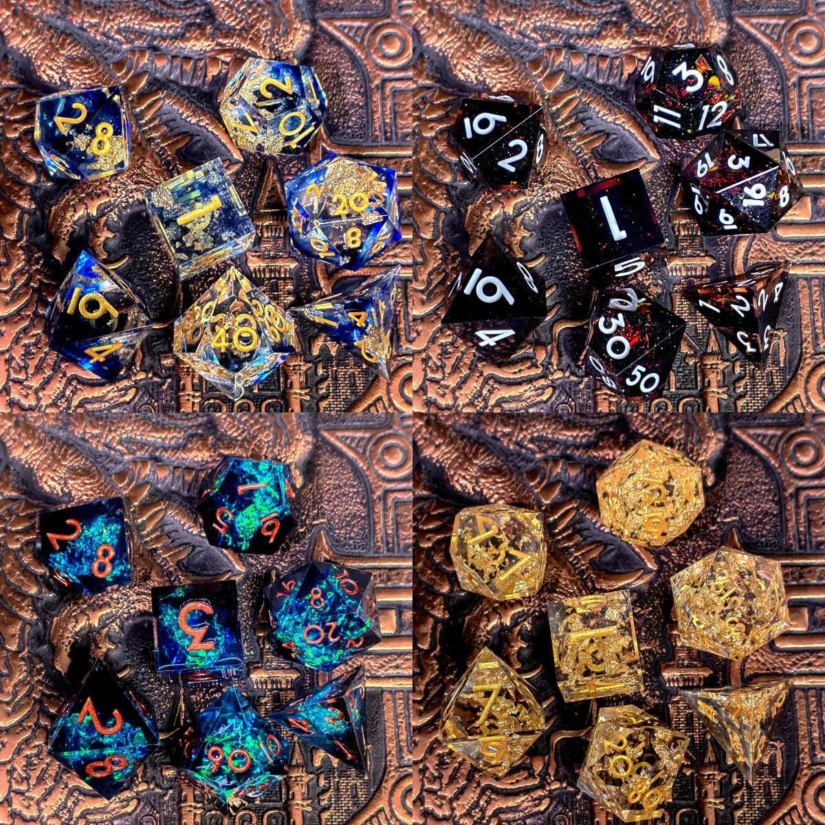 "DnD Dice Set 7-Piece Resin Polyhedral Dice, Light Blue with Gold Numbers for Dungeons and Dragons, RPG Games & Tabletop Gaming"