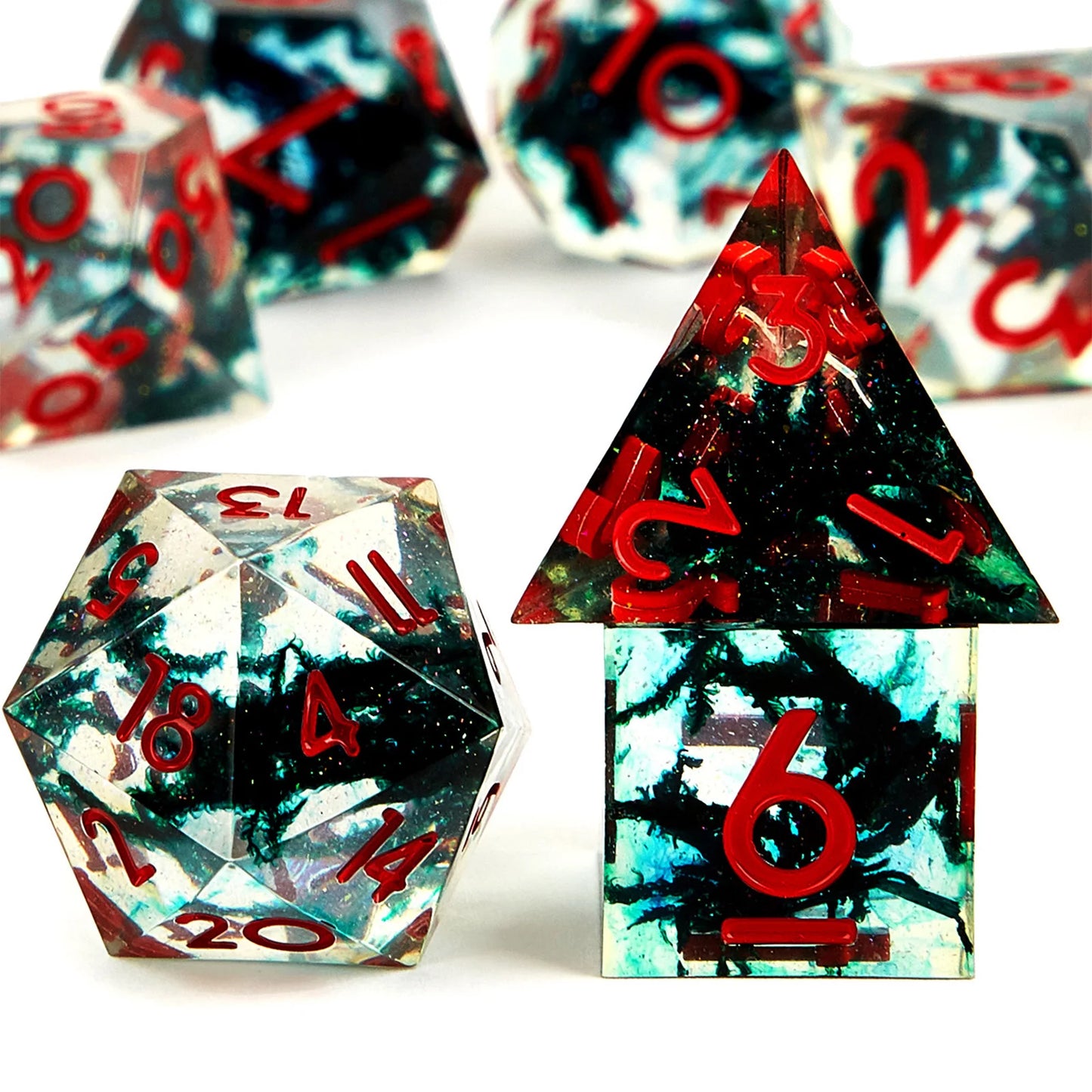 D&D Dice Set - 7-Piece Sharp Edge Red Resin Dice for Dungeons & Dragons, Perfect for RPG and Tabletop Games