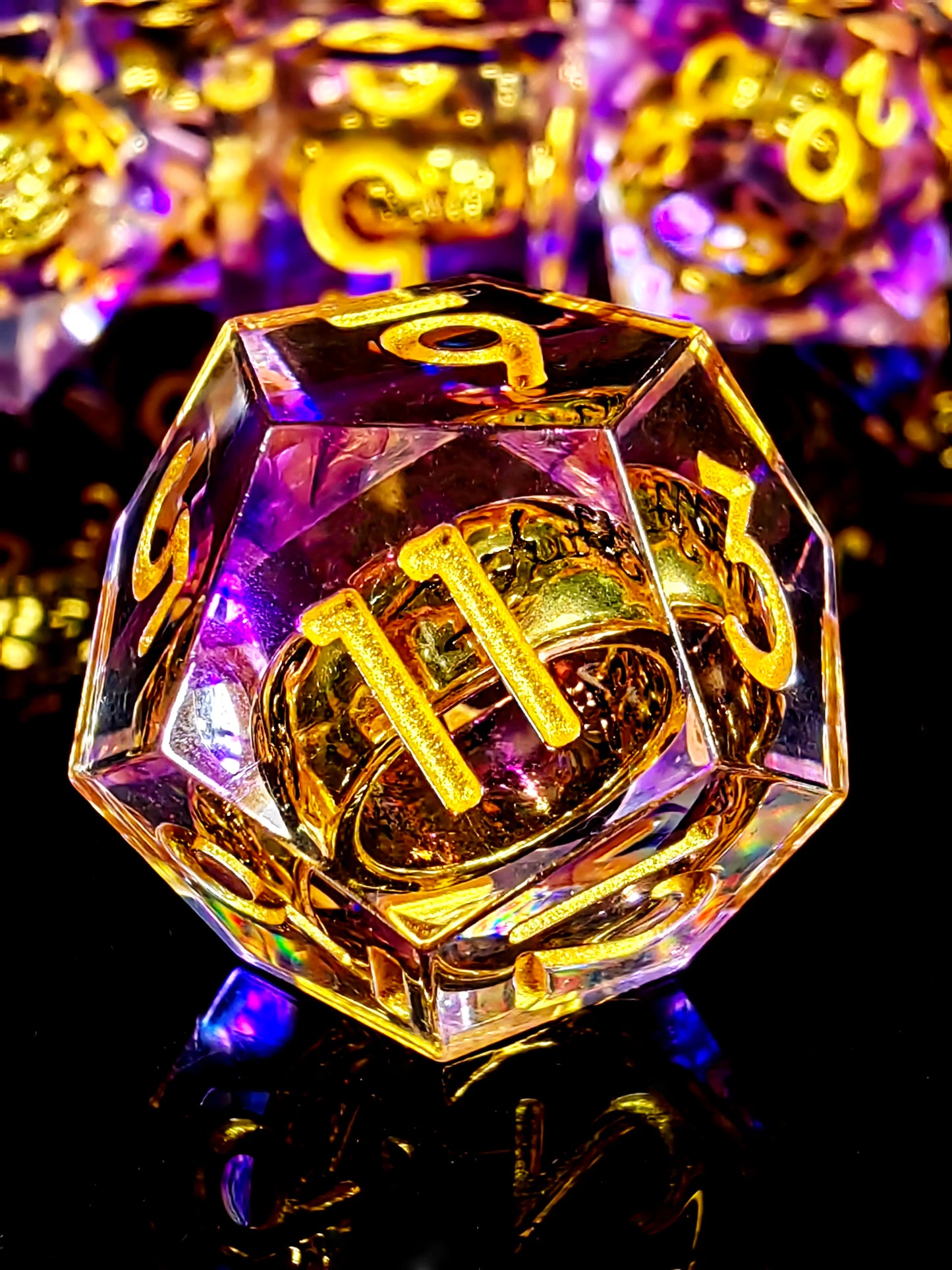 Purple Sharp Edge Resin Dice Set - DnD Dice with Inner Ring, Polyhedral RPG Dice for Dungeons & Dragons