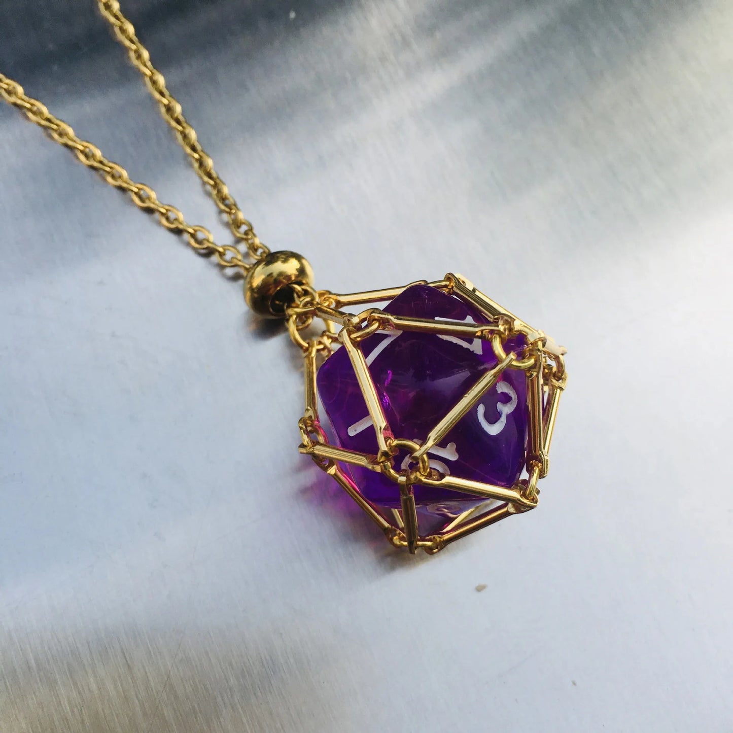 Board Game Acrylic 20D Dice Necklace Metal Net Cage Interchangeable Pendant Dice Necklace Accessories Lovers Fans Gift Props