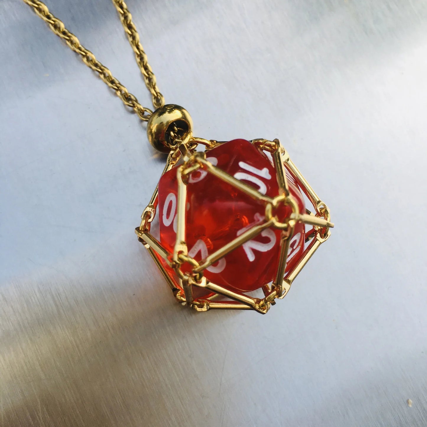 Board Game Acrylic 20D Dice Necklace Metal Net Cage Interchangeable Pendant Dice Necklace Accessories Lovers Fans Gift Props