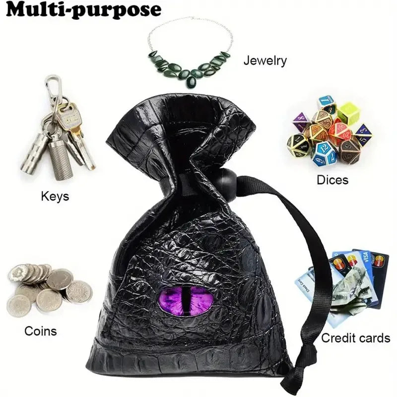 1pc Drawstring Dice Bag PU Leather DND Dice Pouch Tarot Oracle Cards Storage Bag for D&D Dice, Coins and Accessories