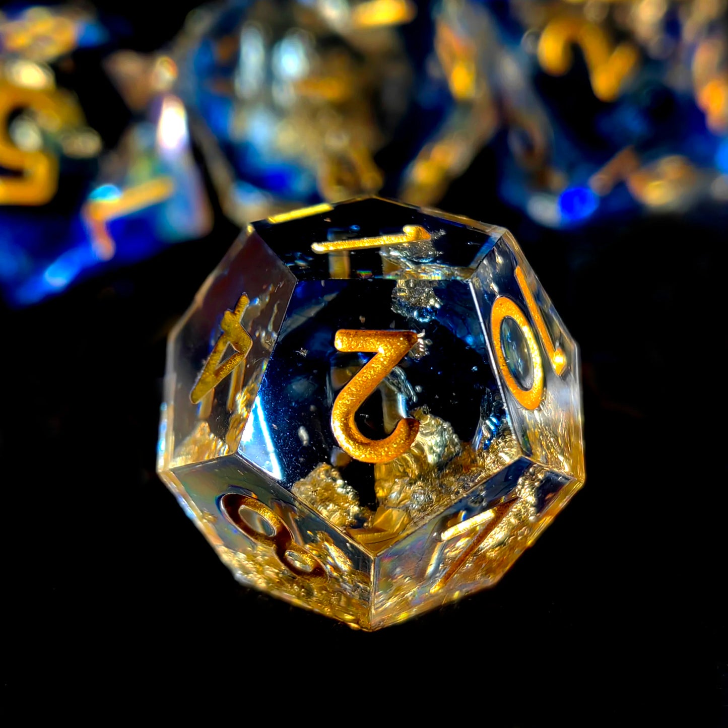 "DnD Dice Set 7-Piece Resin Polyhedral Dice, Light Blue with Gold Numbers for Dungeons and Dragons, RPG Games & Tabletop Gaming"