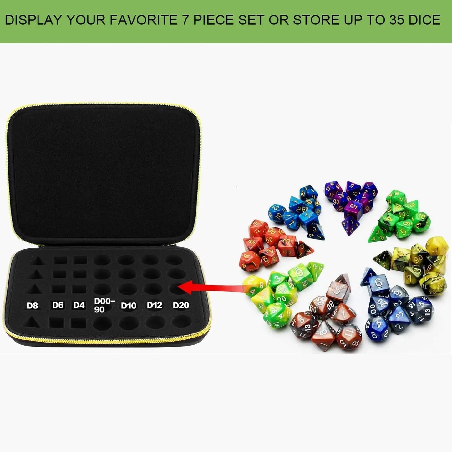 35+ Dice Case Box Tray, Storage Holder for DND Dice Set, for D&D Dungeons and Dragons 7-Die Polyhedral Dice, storage bags