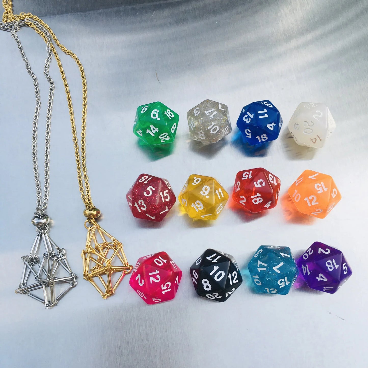 Board Game Acrylic 20D Dice Necklace Metal Net Cage Interchangeable Pendant Dice Necklace Accessories Lovers Fans Gift Props