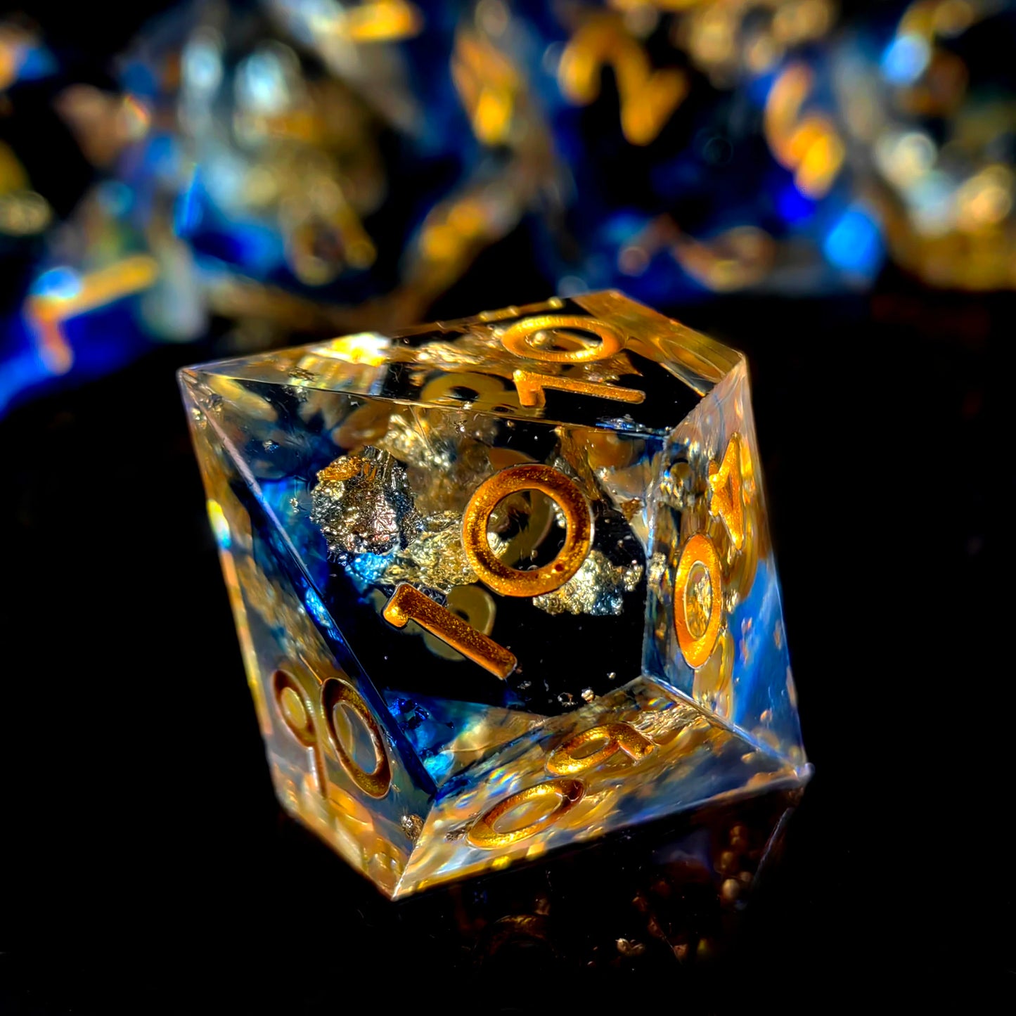 "DnD Dice Set 7-Piece Resin Polyhedral Dice, Light Blue with Gold Numbers for Dungeons and Dragons, RPG Games & Tabletop Gaming"