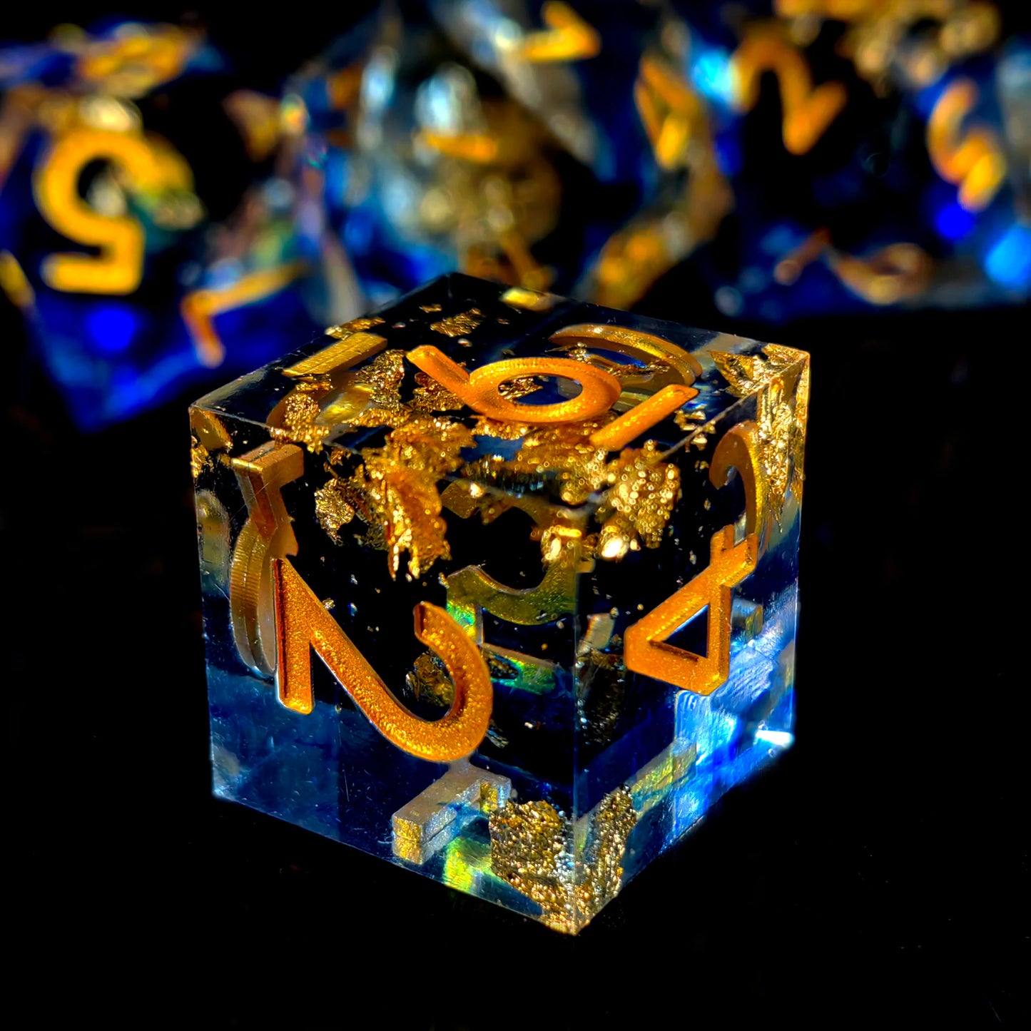 "DnD Dice Set 7-Piece Resin Polyhedral Dice, Light Blue with Gold Numbers for Dungeons and Dragons, RPG Games & Tabletop Gaming"