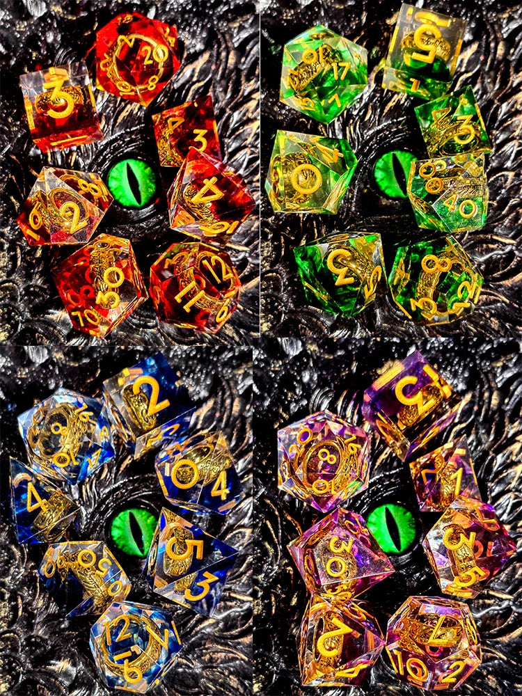 DnD Dice Set - 7-Piece Sharp Edge Resin Dice with Inner Ring, Green Polyhedral Dice for RPG & Dungeons and Dragons
