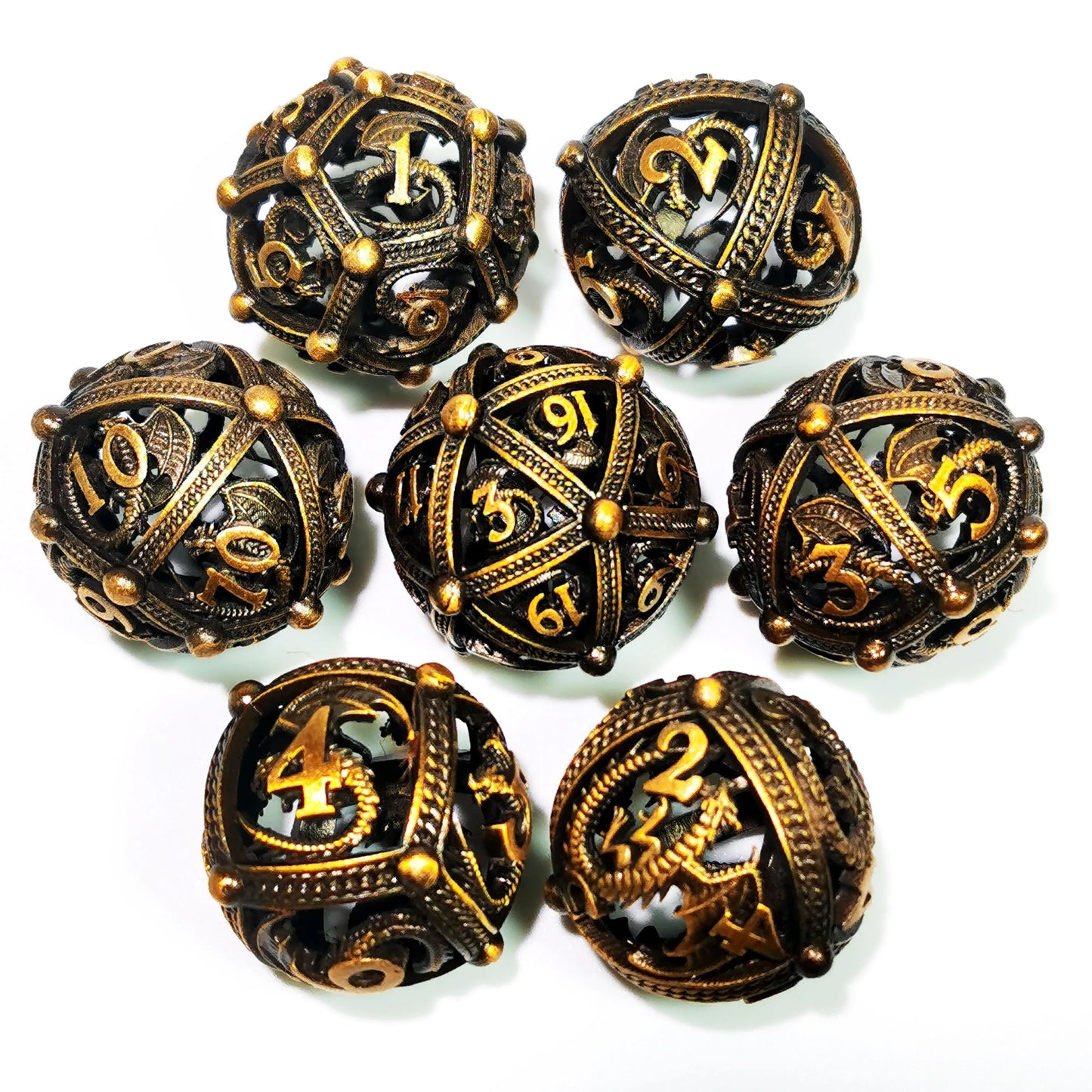 "Sharp Edge Zinc Alloy DnD Dice Set - 7 Piece Metal Hollow Green Polyhedral Dice for Dungeons & Dragons, RPG Games"