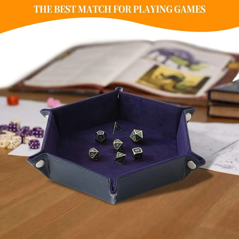 Portable Folding Dice Rolling Tray Set For Rpg Dnd Table Games Pu Leather Velvet Holder Storage Box Hexagon Coin Square Tray