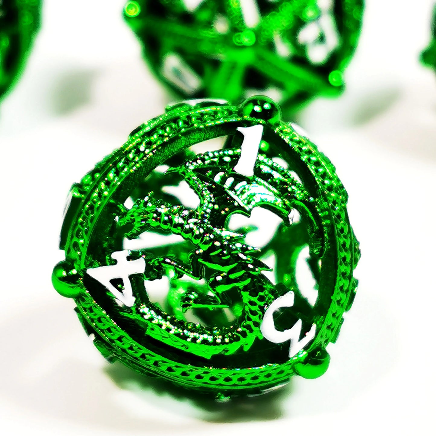 "Sharp Edge Zinc Alloy DnD Dice Set - 7 Piece Metal Hollow Green Polyhedral Dice for Dungeons & Dragons, RPG Games"