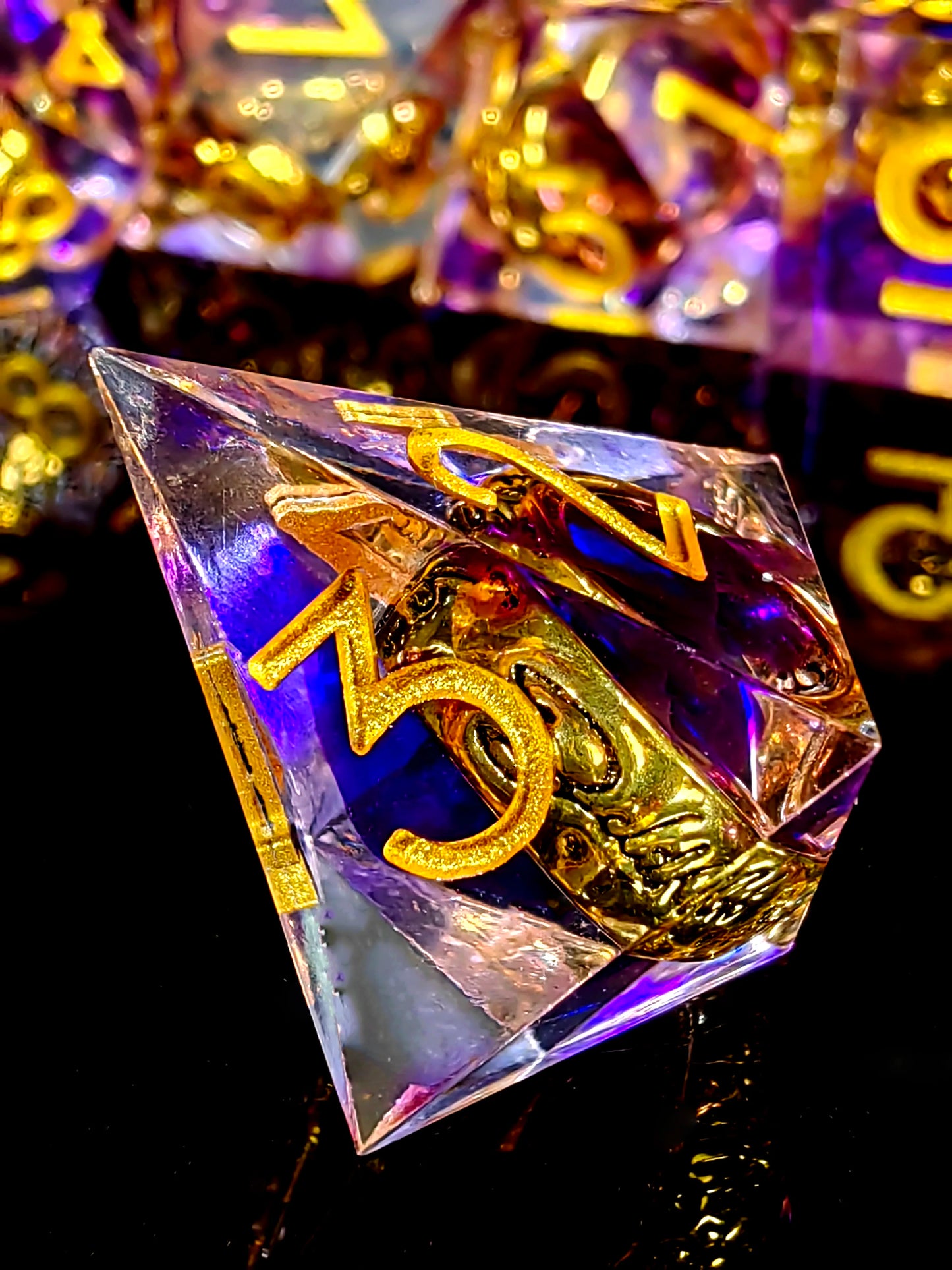 Purple Sharp Edge Resin Dice Set - DnD Dice with Inner Ring, Polyhedral RPG Dice for Dungeons & Dragons