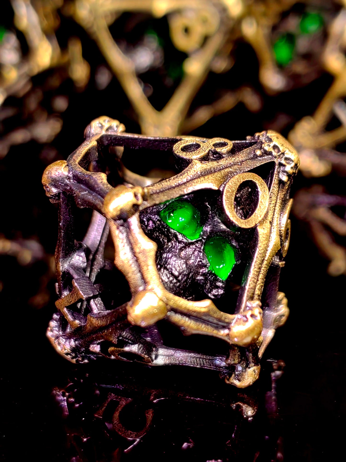 DnD Metal Dice Set - 7 Piece Zinc Alloy Dice with Skull Pattern, Antique Bronze, for Dungeons & Dragons, RPG Tabletop Games