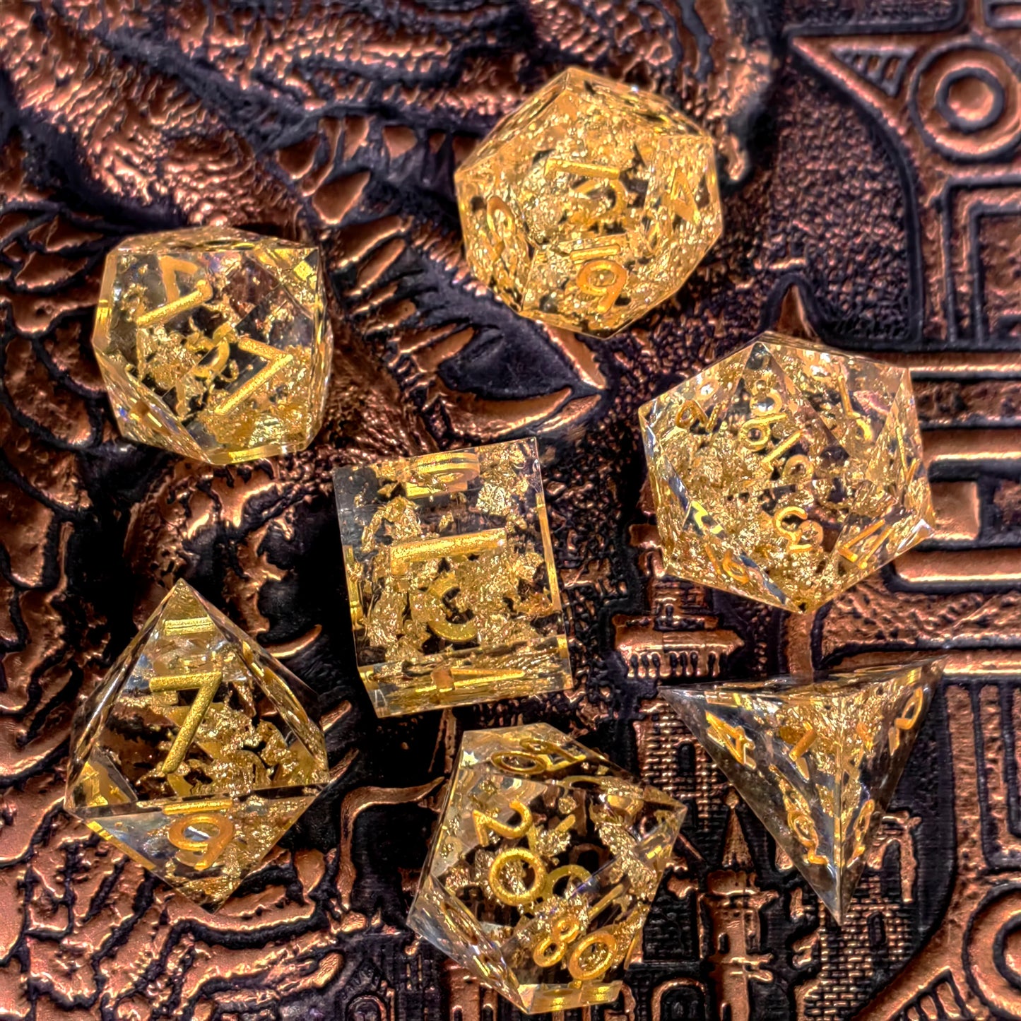 "DnD Dice Set 7-Piece Resin Polyhedral Dice, Light Blue with Gold Numbers for Dungeons and Dragons, RPG Games & Tabletop Gaming"