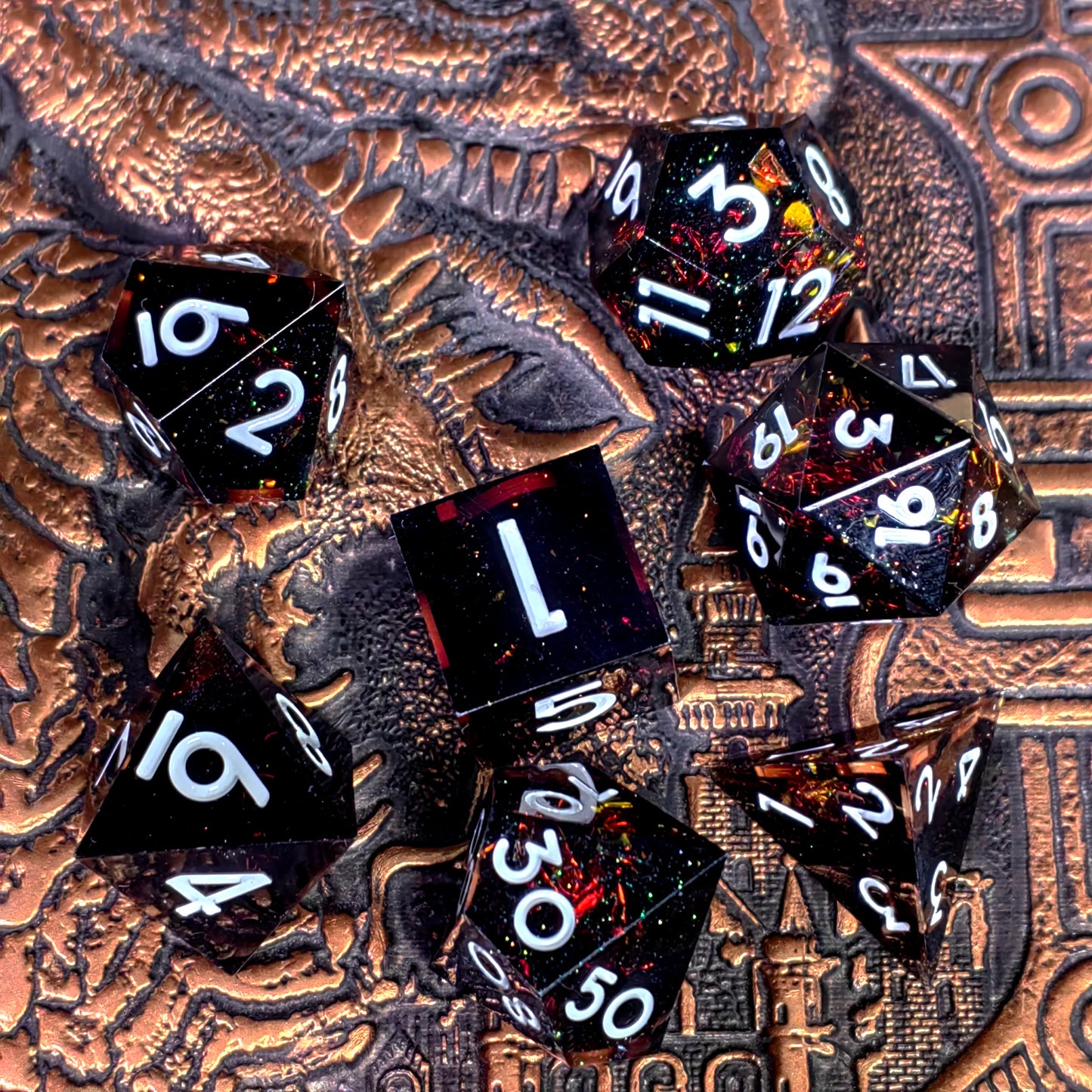 "DnD Dice Set 7-Piece Resin Polyhedral Dice, Light Blue with Gold Numbers for Dungeons and Dragons, RPG Games & Tabletop Gaming"