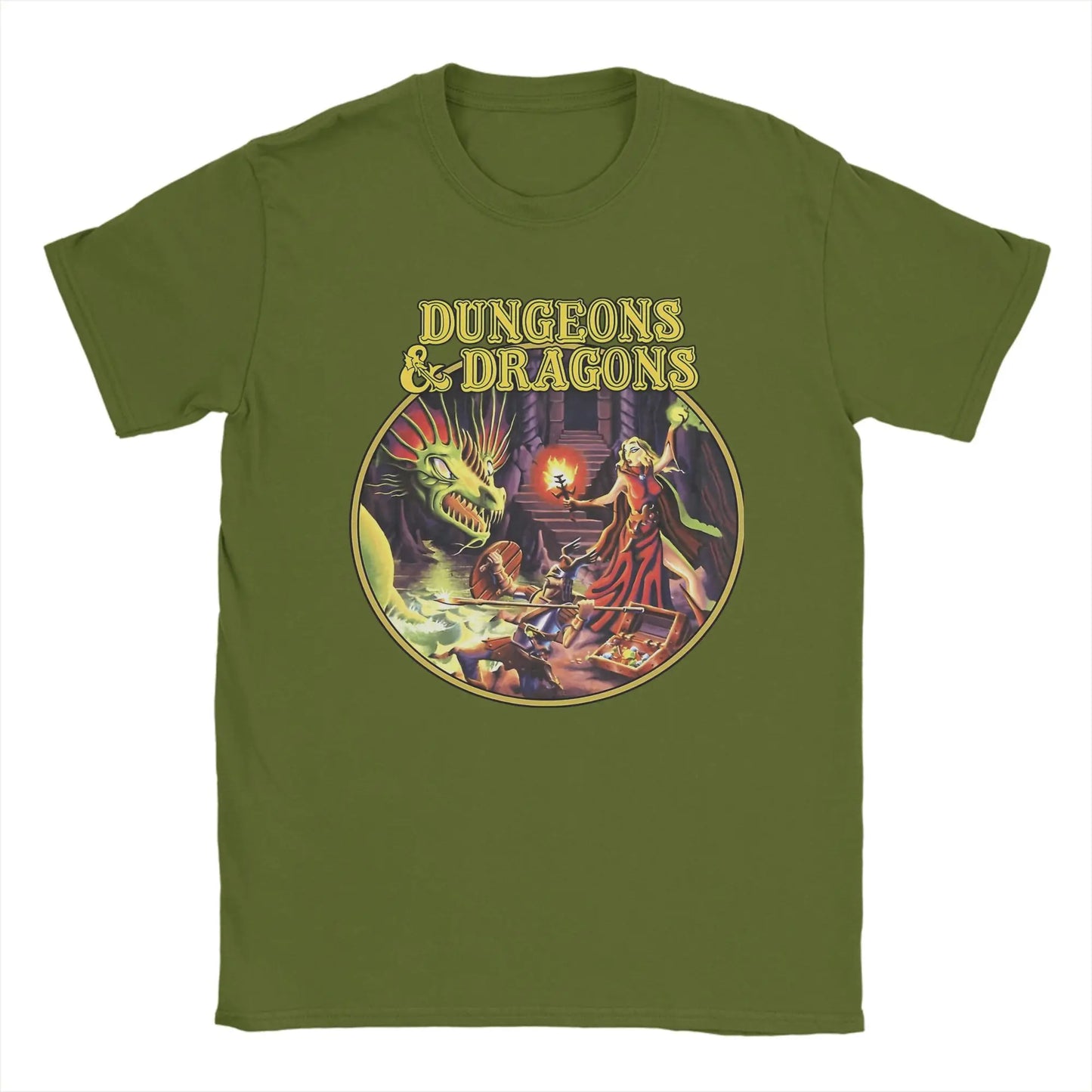 Dungeon Dragon DnD T Shirts Men Pure Cotton Vintage T-Shirts O Neck  Tee Shirt Short Sleeve Clothes Adult