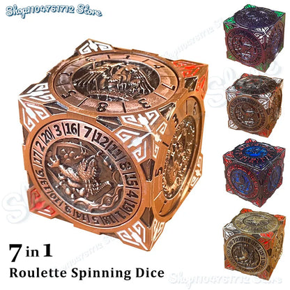 Metal Mechanical Roulette Spinning DND Fingertip Gyro Dice 7 in 1 for Dungeons and Dragons RPG Role Playing Tabletop Games Gift