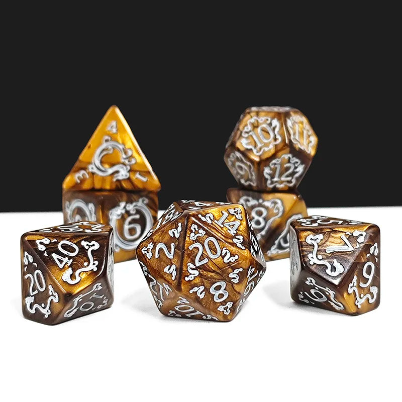 DND Dice 7Pcs/set Dragon Pattern Polyhedral Dices Role Playing D&D TRPG Board Game Dice As Gift Entertainment Accessories