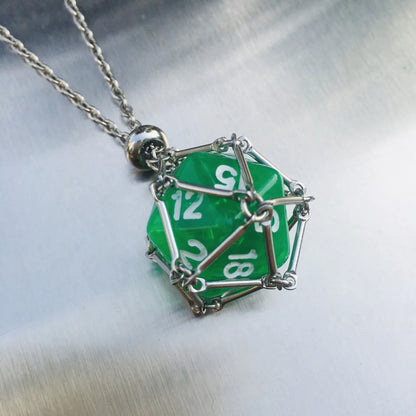 Board Game Acrylic 20D Dice Necklace Metal Net Cage Interchangeable Pendant Dice Necklace Accessories Lovers Fans Gift Props