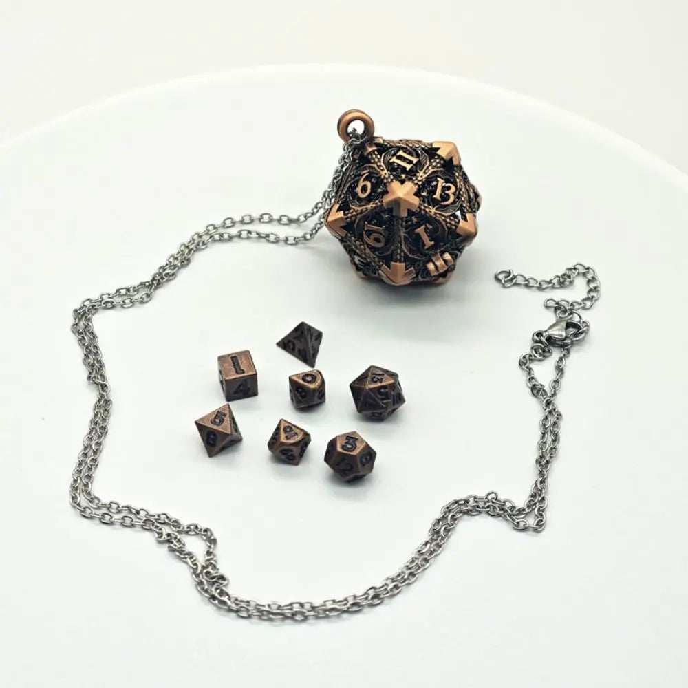 1 Set 20-sided Hollow Metal Dice Necklace TRPG DND Hollow Metal Dice Torque Mini Exquisite Polyhedral Dice Necklace