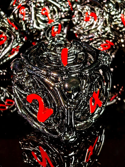 DnD Metal Dice Set - Zinc Alloy Skull Design, Silver Base with Red Numbers, Perfect for Dungeons & Dragons, RPG Games