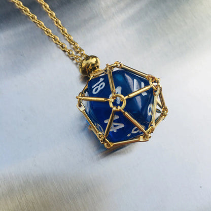 Board Game Acrylic 20D Dice Necklace Metal Net Cage Interchangeable Pendant Dice Necklace Accessories Lovers Fans Gift Props