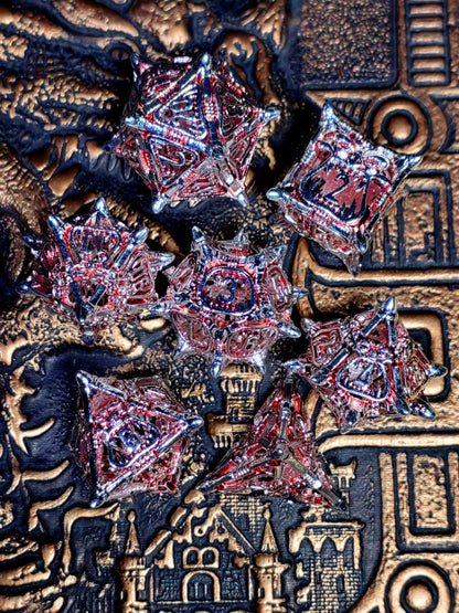 DnD Metal Dice Set - 7 Piece Zinc Alloy Dice with Skull Pattern, Antique Bronze, for Dungeons & Dragons, RPG Tabletop Games