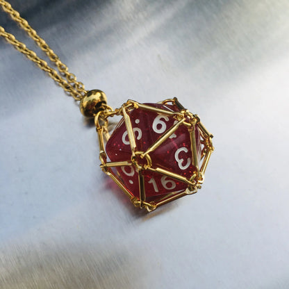 Board Game Acrylic 20D Dice Necklace Metal Net Cage Interchangeable Pendant Dice Necklace Accessories Lovers Fans Gift Props