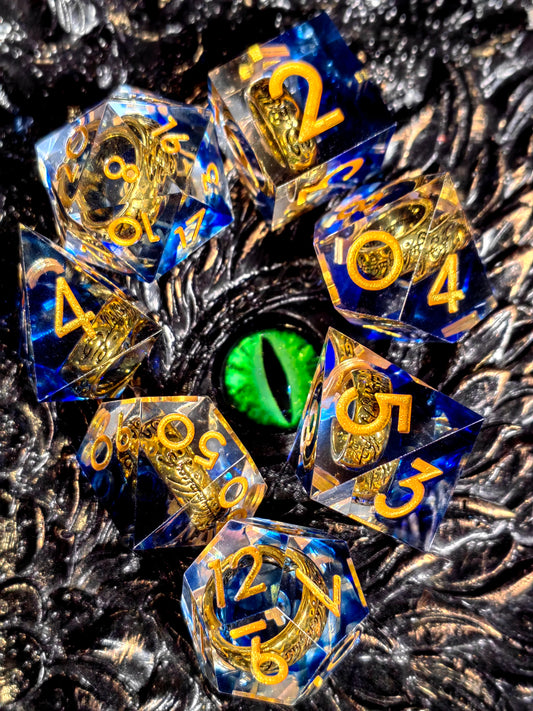 Purple Sharp Edge Resin Dice Set - DnD Dice with Inner Ring, Polyhedral RPG Dice for Dungeons & Dragons