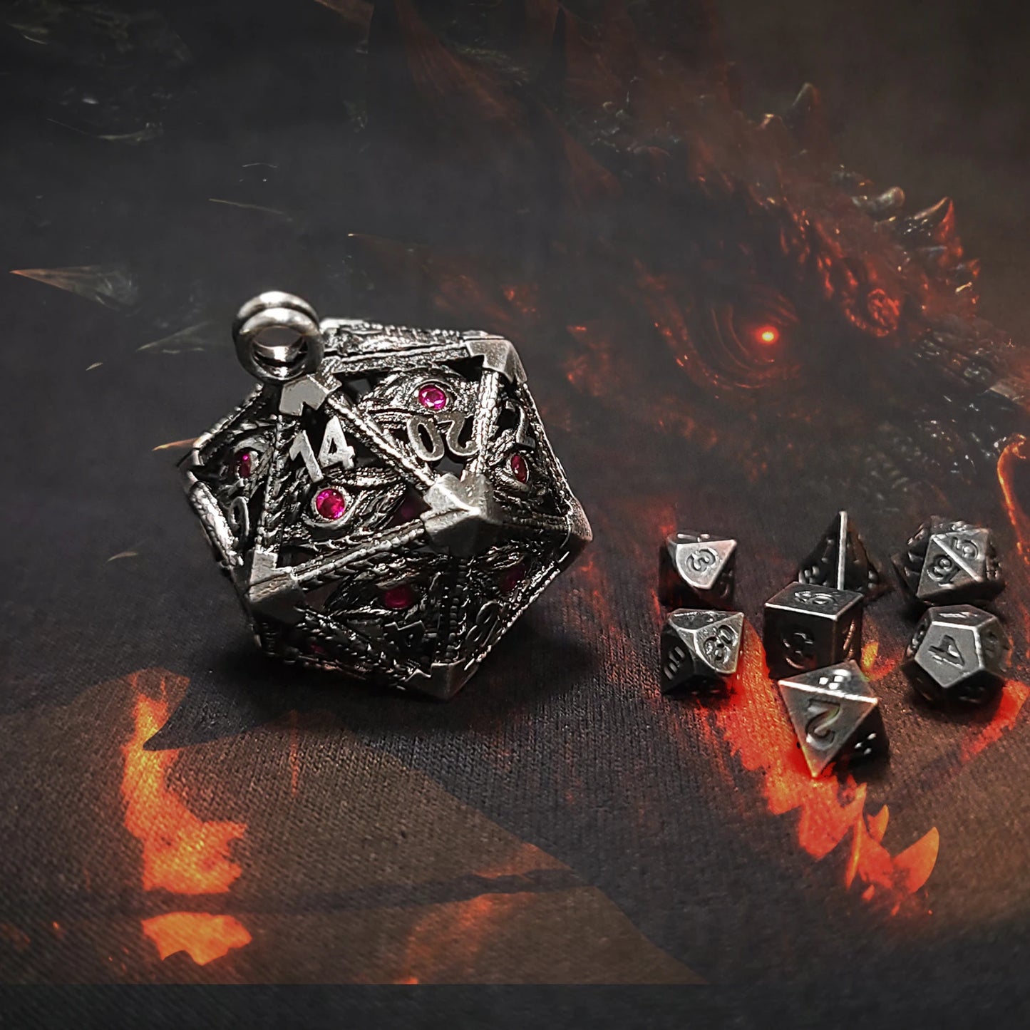Diamond DND Dice Jewelry Necklace Hollow D20 Metal Case D20 Dragon metal Dice w/ Diamond Polyhedral Metal Dice Set Gaming Dices