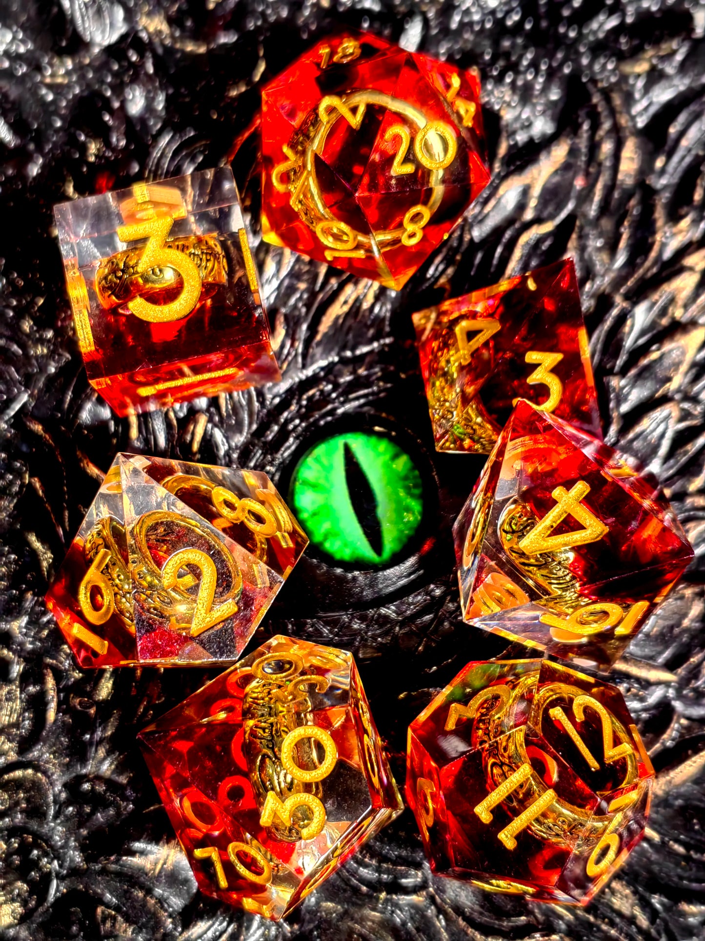 Purple Sharp Edge Resin Dice Set - DnD Dice with Inner Ring, Polyhedral RPG Dice for Dungeons & Dragons