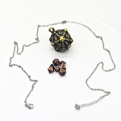 1 Set 20-sided Hollow Metal Dice Necklace TRPG Exquisite Hollow Metal Dice Torque DND Mini Polyhedral Dice Necklace