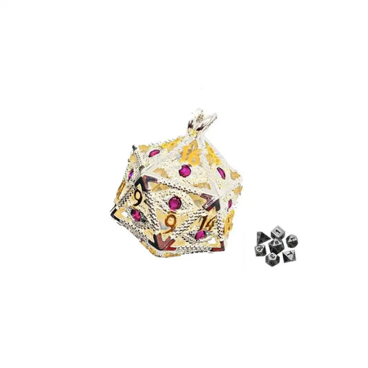 Diamond DND Dice Jewelry Necklace Hollow D20 Metal Case D20 Dragon metal Dice w/ Diamond Polyhedral Metal Dice Set Gaming Dices
