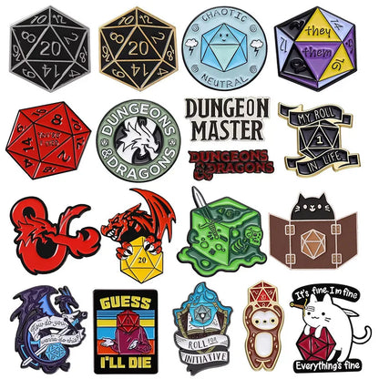 RPG Game Dungeon DnD Dragon Dice D20 Anime Enamel Pin Lapel Badges Manga Brooches for Women Fashion Jewelry Accessories Gifts