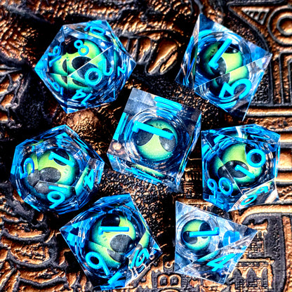 7-Piece Resin DnD Dice Set with Spinning Dragon Eye Core, Transparent Polyhedral Dice for Dungeons & Dragons, RPG Tabletop Games