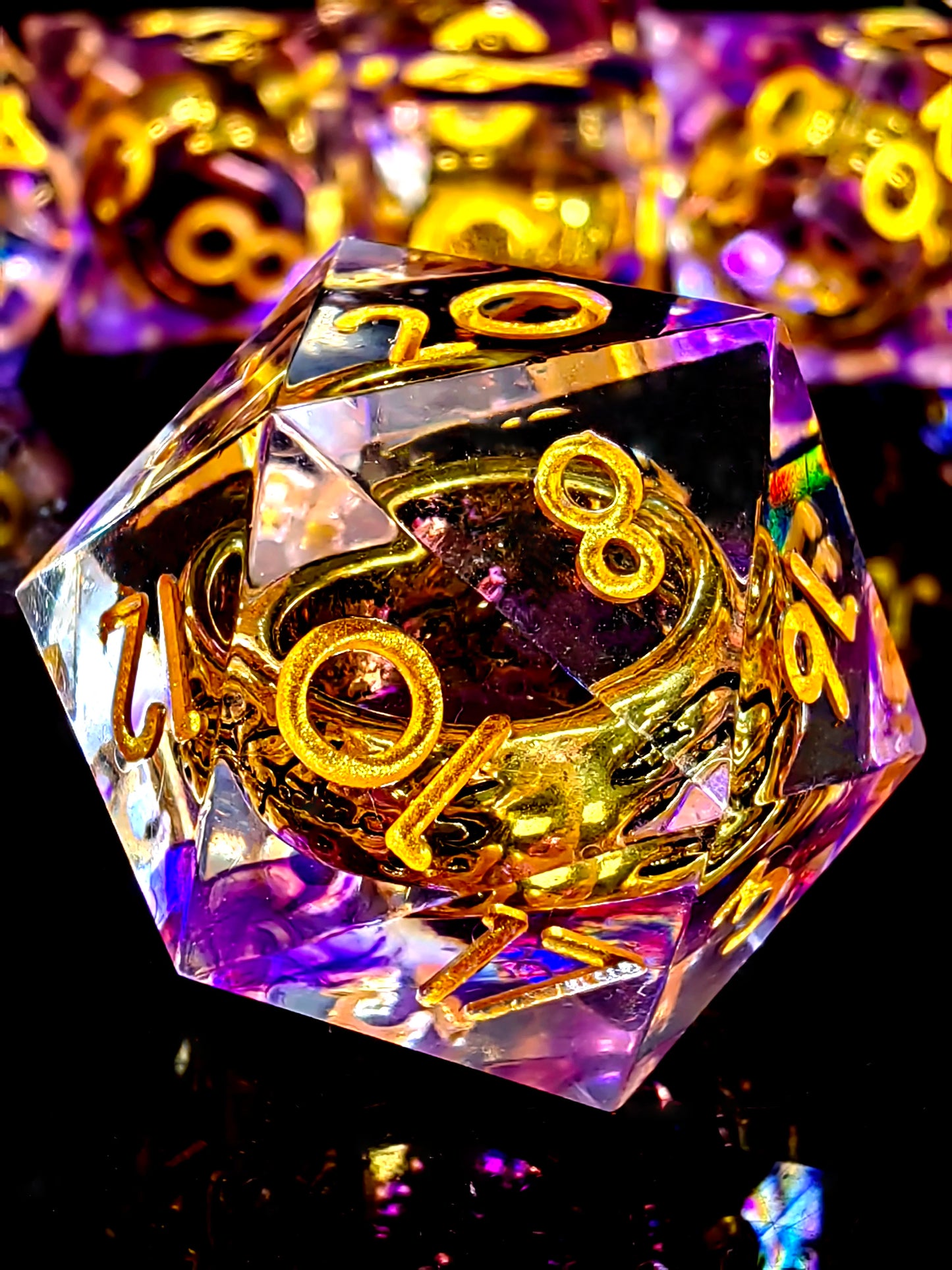 Purple Sharp Edge Resin Dice Set - DnD Dice with Inner Ring, Polyhedral RPG Dice for Dungeons & Dragons