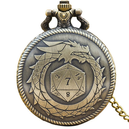 Vintage Dragon Pocket Watch Box Dice Necklace Board Game Accessories, Fashion Jewelry Gifts for Men and Women