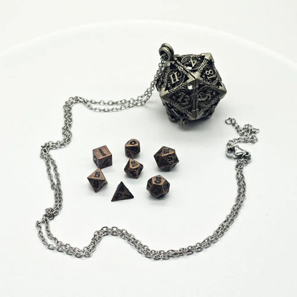 1 Set 20-sided Hollow Metal Dice Necklace TRPG DND Hollow Metal Dice Torque Mini Exquisite Polyhedral Dice Necklace