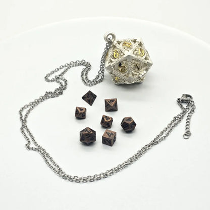 1 Set 20-sided Hollow Metal Dice Necklace TRPG DND Hollow Metal Dice Torque Mini Exquisite Polyhedral Dice Necklace