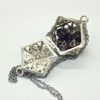 1 Set 20-sided Hollow Metal Dice Necklace TRPG Exquisite Hollow Metal Dice Torque Mini DND Polyhedral Dice Necklace Board Game