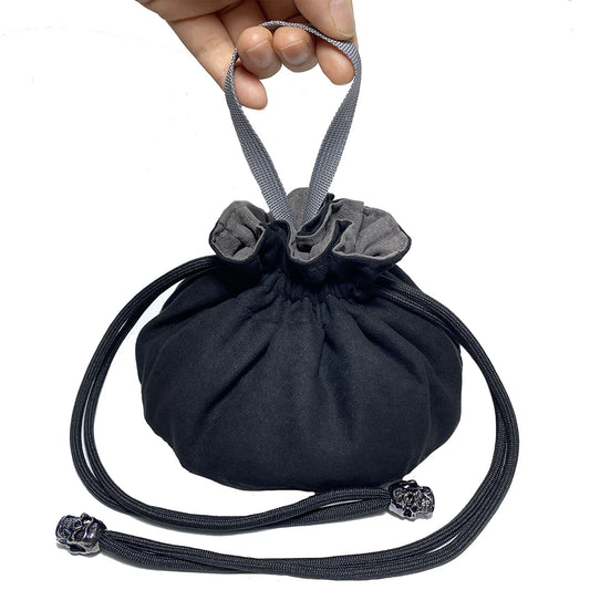 Black Dice Hand Bag with Drawstring 8 Inside Pockets for Table Board Games Storage Accessories for RPG DnD Dice,15cm*13cm