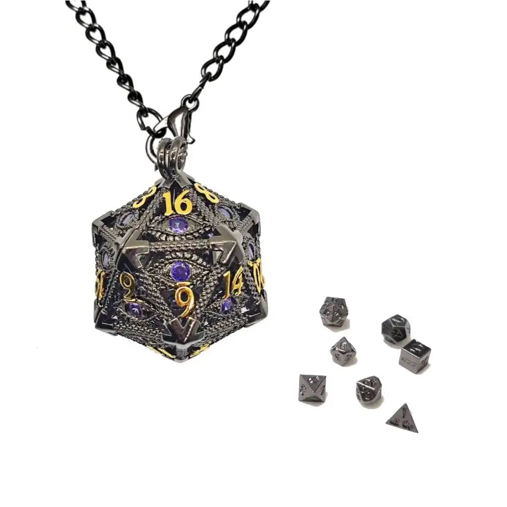 Diamond DND Dice Jewelry Necklace Hollow D20 Metal Case D20 Dragon metal Dice w/ Diamond Polyhedral Metal Dice Set Gaming Dices