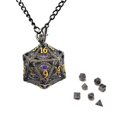 Diamond DND Dice Jewelry Necklace Hollow D20 Metal Case D20 Dragon metal Dice w/ Diamond Polyhedral Metal Dice Set Gaming Dices