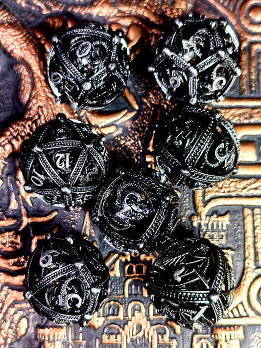 DnD Metal Dice Set - Zinc Alloy Skull Design, Silver Base with Red Numbers, Perfect for Dungeons & Dragons, RPG Games