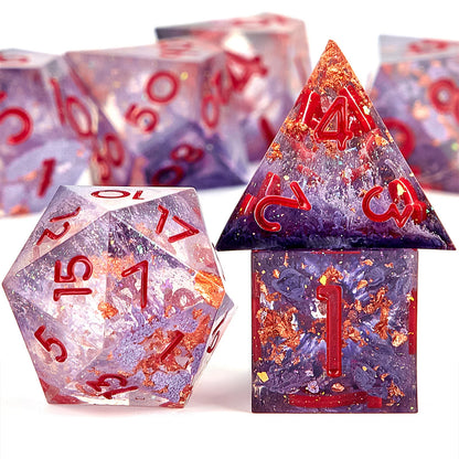 D&D Dice Set - 7-Piece Sharp Edge Red Resin Dice for Dungeons & Dragons, Perfect for RPG and Tabletop Games