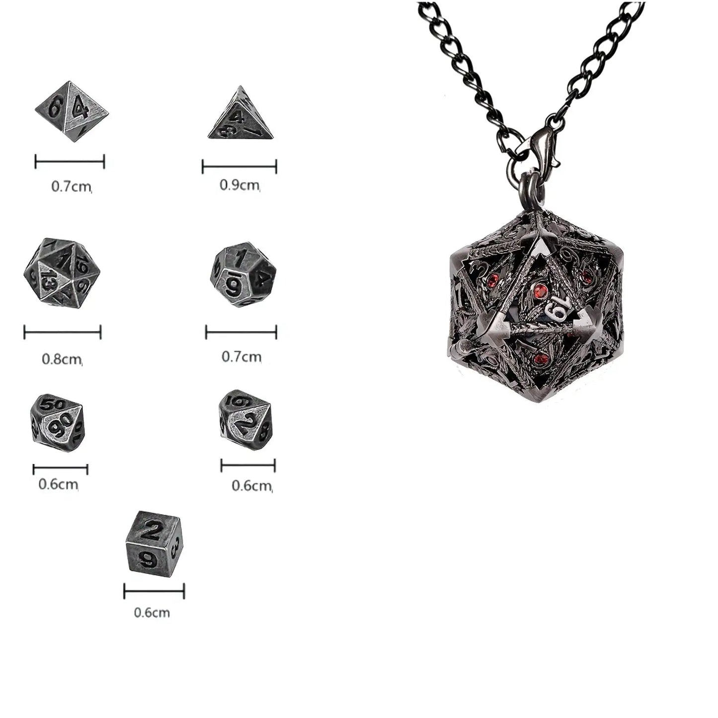 Diamond DND Dice Jewelry Necklace Hollow D20 Metal Case D20 Dragon metal Dice w/ Diamond Polyhedral Metal Dice Set Gaming Dices