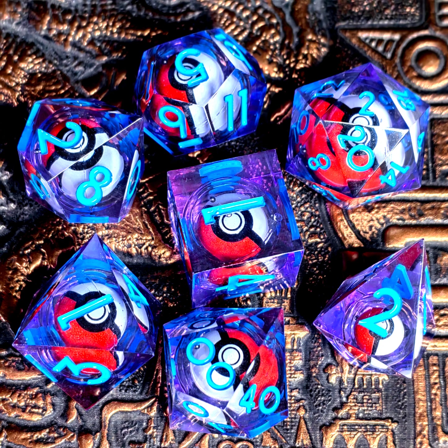 7-Piece Resin DnD Dice Set with Spinning Dragon Eye Core, Transparent Polyhedral Dice for Dungeons & Dragons, RPG Tabletop Games